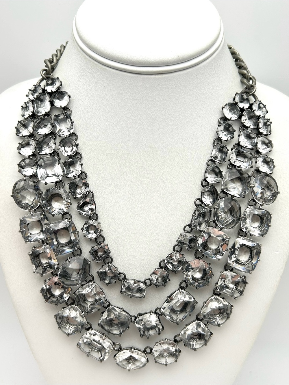 J. Crew Gunmetal Triple Strand Jeweled Necklace